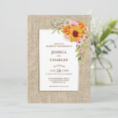 Zonnebloem Floral Burlap bruiloft Kaart (Staand voorkant)