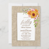 Zonnebloem Floral Burlap Bruiloft Receptie Kaart (Voorkant)