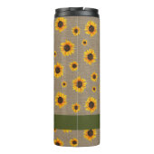 Zonnebloem Floral Burlap Rustige Olive Green Custo Thermosbeker (Achterkant)