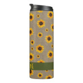 Zonnebloem Floral Burlap Rustige Olive Green Custo Thermosbeker (Geroteerd rechts)