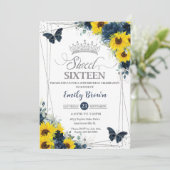 Zonnebloem Floral Butterflies Silver Sweet 16 Kaart (Staand voorkant)