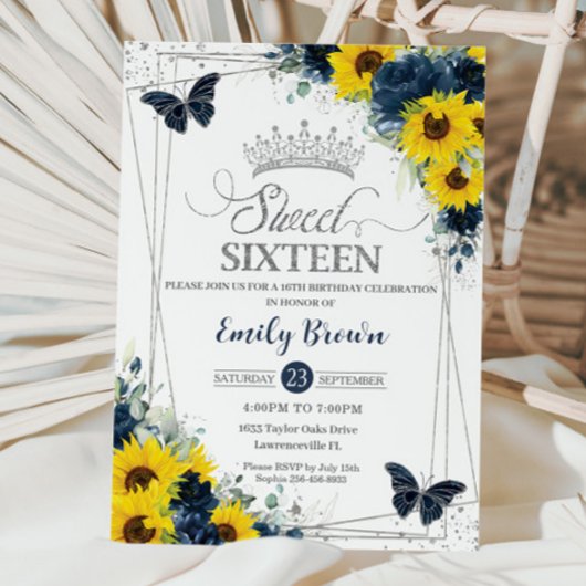 Zonnebloem Floral Butterflies Silver Sweet 16 Kaart