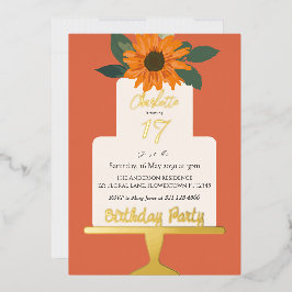 Zonnebloem Floral Cake Verjaardagsfeest Goud Folie Uitnodiging