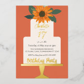 Zonnebloem Floral Cake Verjaardagsfeest Goud Folie Uitnodiging (Voorkant)