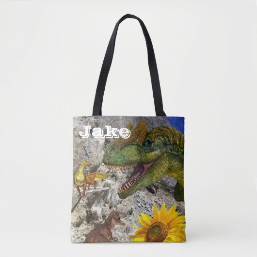 Zonnebloem Floral Dinosaur Canvas tas (Voorkant)