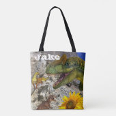 Zonnebloem Floral Dinosaur Canvas tas (Achterkant)