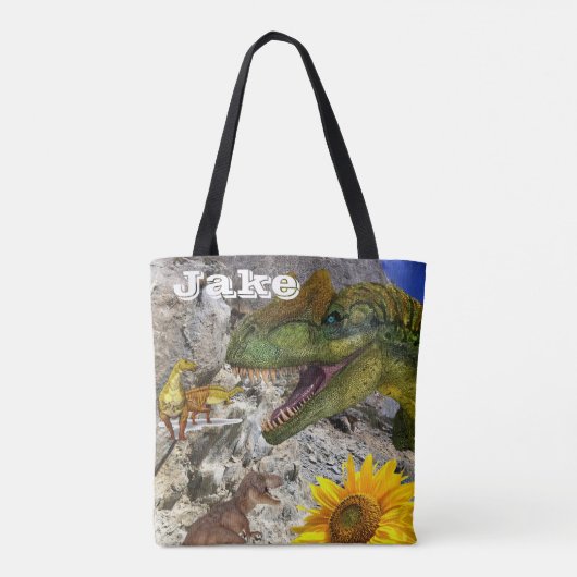 Zonnebloem Floral Dinosaur Canvas tas (Achterkant)