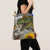 Zonnebloem Floral Dinosaur Canvas tas (Dichtbij)