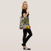 Zonnebloem Floral Dinosaur Canvas tas (Op model)