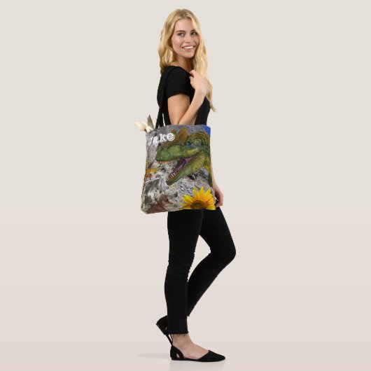 Zonnebloem Floral Dinosaur Canvas tas (Op model)
