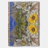 Zonnebloem Floral Dinosaur Throw Blanket Deken (Voorkant Verticaal)