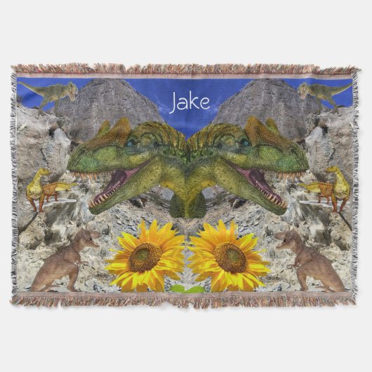 Zonnebloem Floral Dinosaur Throw Blanket Deken (Voorkant)