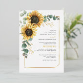 Zonnebloem Floral Eucalyptus Greenery Gold Folie Uitnodiging (Staand Voorkant)