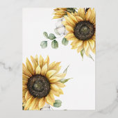 Zonnebloem Floral Eucalyptus Greenery Gold Folie Uitnodiging (Achterkant)