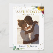 Zonnebloem Floral Glitter Foto slaat de datum op Save The Date (Voorkant)