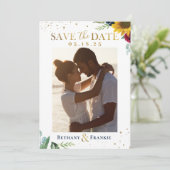 Zonnebloem Floral Glitter Foto slaat de datum op Save The Date (Staand voorkant)