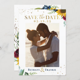 Zonnebloem Floral Glitter Foto slaat de datum op Save The Date