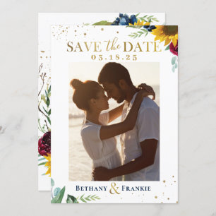 Zonnebloem Floral Glitter Foto slaat de datum op Save The Date