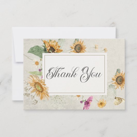  Zonnebloem Floral Hartelijk dank Bedankkaart (Voorkant)