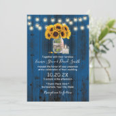 Zonnebloem Floral Jar Rustic Navy Blue Barn Weddin Kaart (Staand voorkant)
