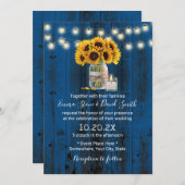 Zonnebloem Floral Jar Rustic Navy Blue Barn Weddin Kaart (Voorkant / Achterkant)