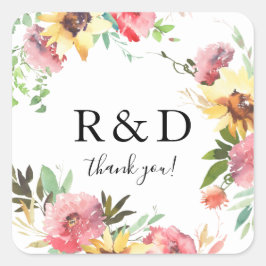 Zonnebloem Floral Monogram Vierkante Sticker