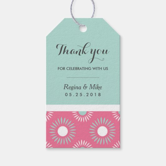 Zonnebloem Floral Patroon Gift Label Roze en Blauw Cadeaulabel (Voorkant)