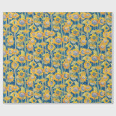 Zonnebloem Floral Pattern Blue Cadeaupapier (Vlak)