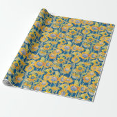 Zonnebloem Floral Pattern Blue Cadeaupapier (Uitgerold)