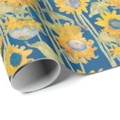Zonnebloem Floral Pattern Blue Cadeaupapier (Rol Hoek)