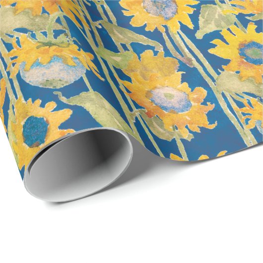 Zonnebloem Floral Pattern Blue Cadeaupapier (Rol Hoek)