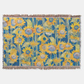 Zonnebloem Floral Pattern Blue Deken (Voorkant)