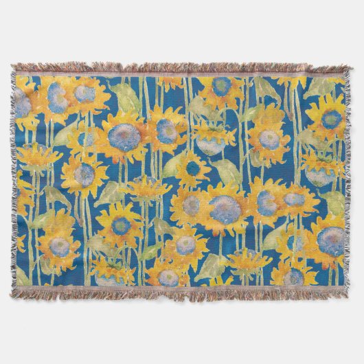 Zonnebloem Floral Pattern Blue Deken (Voorkant)