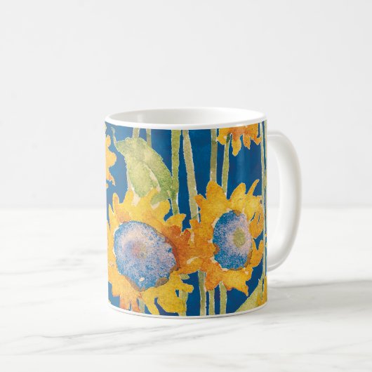 Zonnebloem Floral Pattern Blue Koffiemok (Voorkant rechts)