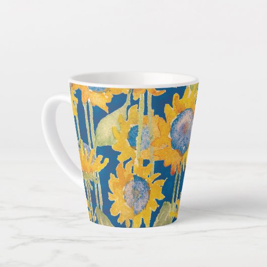 Zonnebloem Floral Pattern Blue Latte Mok (Linkerhoek)