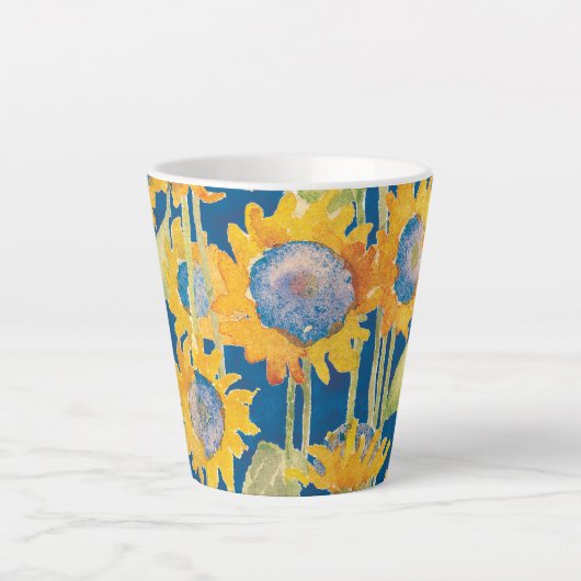 Zonnebloem Floral Pattern Blue Latte Mok (Voorkant)