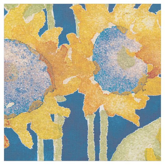 Zonnebloem Floral Pattern Blue Stof (Close Up)