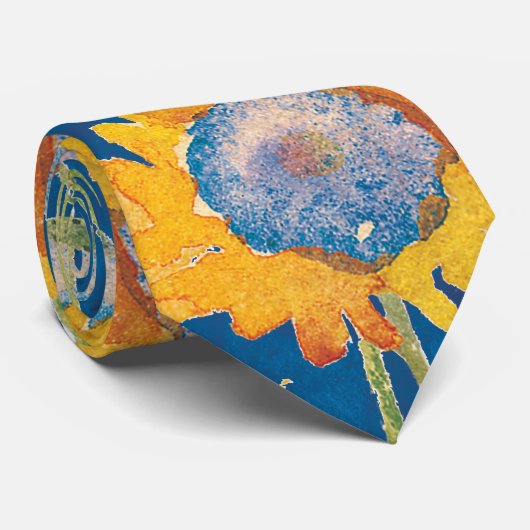 Zonnebloem Floral Pattern Blue Stropdas (Opgerold)