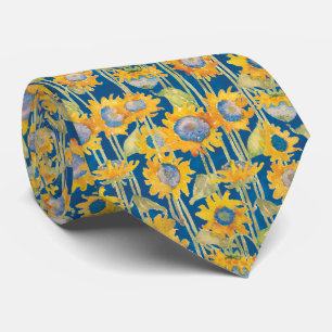 Zonnebloem Floral Pattern Blue Stropdas