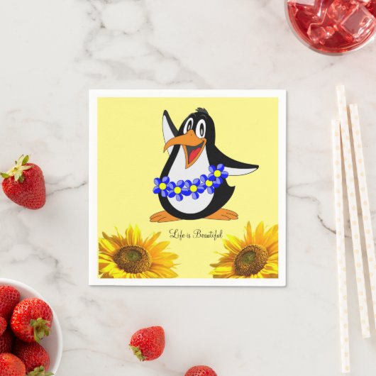Zonnebloem Floral Penguin Paper Napkins Servet (Insitu)