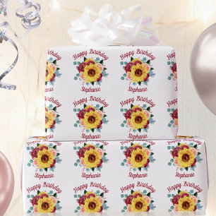 Zonnebloem Floral Persoonlijke Happy Birthday Cadeaupapier
