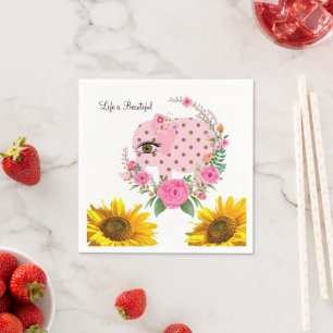 Zonnebloem Floral Pink Elephant Paper Napkins Servet