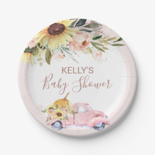 Zonnebloem Floral Pumpkin Truck Baby shower Papieren Bordje