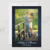 Zonnebloem Floral Rustic Blue Wood Foto Weduwschap Kaart (Achterkant)