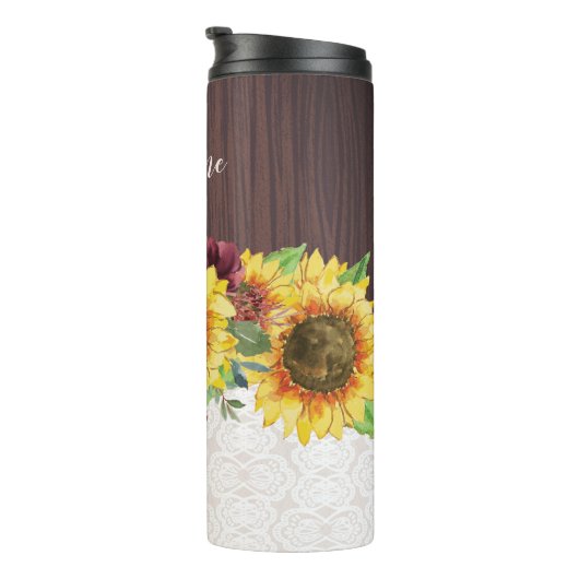 Zonnebloem Floral Rustic - Persoonlijke benaming Thermosbeker (Geroteerd rechts)