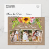 Zonnebloem Floral Sparen de Datum 3 Foto Kraft Uitnodiging Briefkaart (Voorkant / Achterkant)