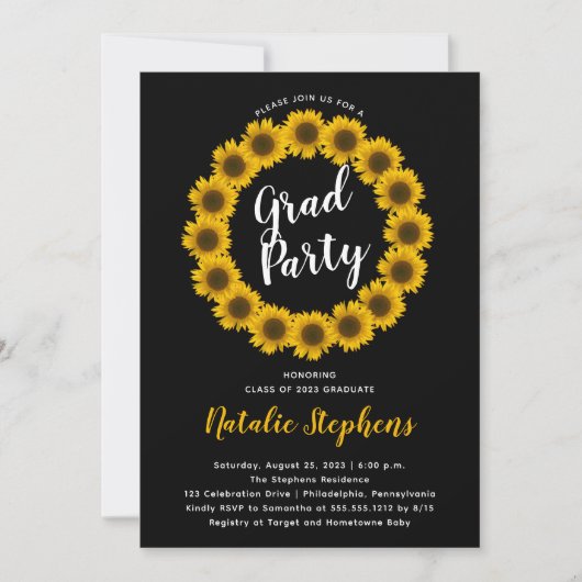Zonnebloem Floral Wreath Graduation Party Kaart (Voorkant)