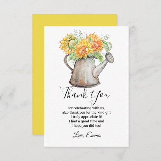 zonnebloem , florale dank je kaart (Voorkant / Achterkant)