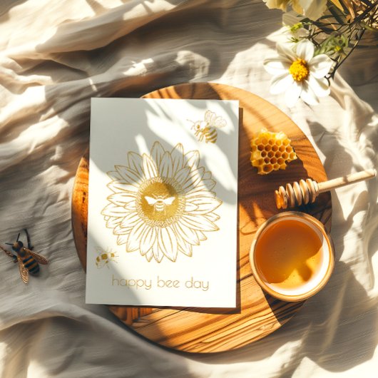 Zonnebloem Folie Happy Bee Day Verjaardag Kaart