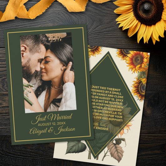 Zonnebloem Forest Green & Gold Wedding Aankondigin Kaart